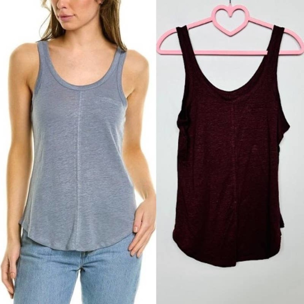 Chaser NWT Double Scoop Neck Linen Blend Sleeveless Tank Top Maroon Size Small - Picture 1 of 5